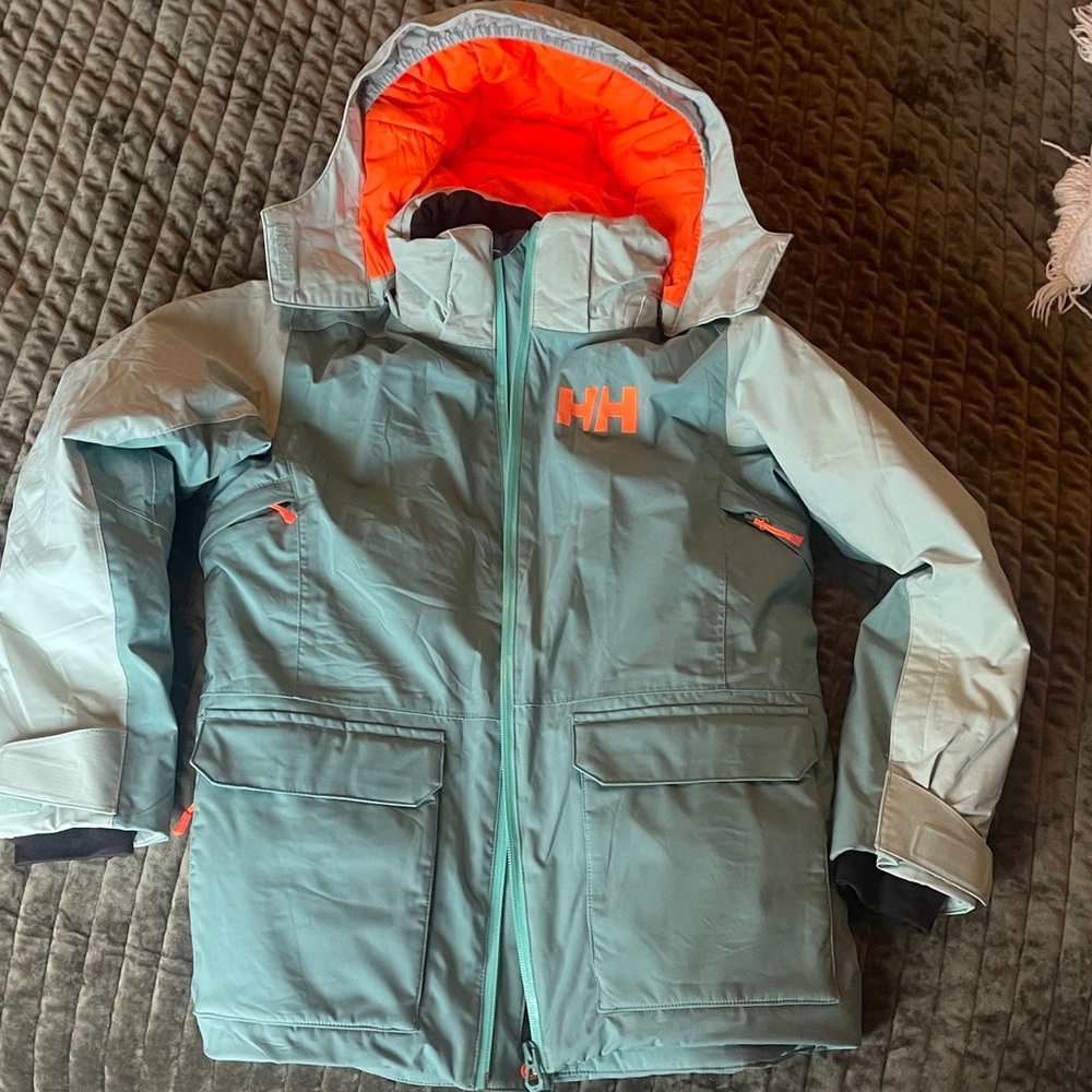 Helly Hansen Aqua and Tangerine Hooded Snow Jacket